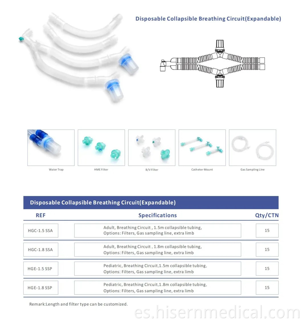 Circuito de respiración plegable desechable médico Hisern de suministro de fábrica de China (ampliable)